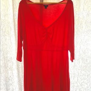 Torrid casual coral red skater dress with ruched bust and 3/4 sleeves super soft